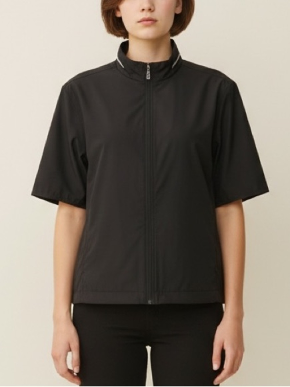 Ashworth Weather Systems Black Short Sleeve Zip Front Wind Jacket Pockets Med